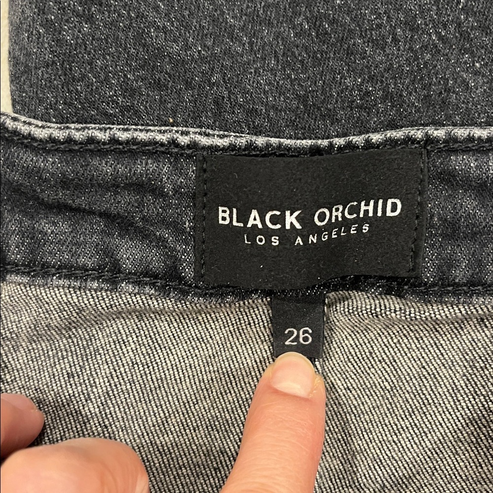 NWT Black Orchid Foil Hem Taylor Straight Leg Jeans Charcoal Gray 26 - Picture 11 of 14